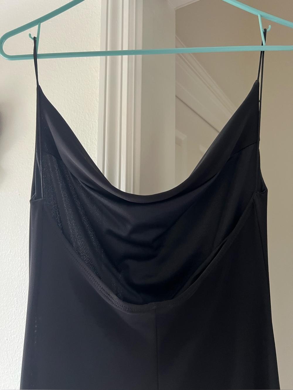 Solemio Black Backless Cowl-Neck Slip Dress